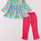 Green floral character applique pants set