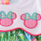 Green floral character applique dress