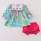 Green floral character applique bloomer set