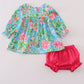 Green floral character applique bloomer set