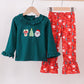 Green christmas santa claus embroidery ruffle pants set
