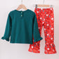 Green christmas santa claus embroidery ruffle pants set