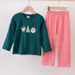 Green christmas santa claus embroidery pants set
