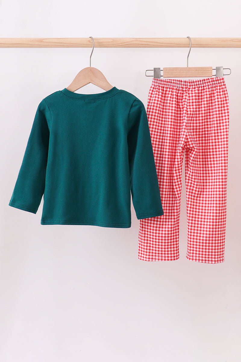 Green christmas santa claus embroidery pants set