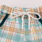 Blue dinosaur embroidery plaid pants set