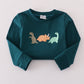 Blue dinosaur embroidery plaid pants set