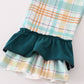 Blue dinosaur embroidery plaid ruffle pants set