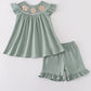 Sage sand dollar embroidery smocked girl set