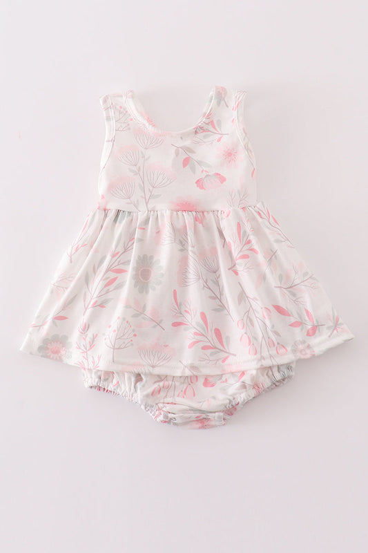 Pink Blush Meadow smocked girl bubble