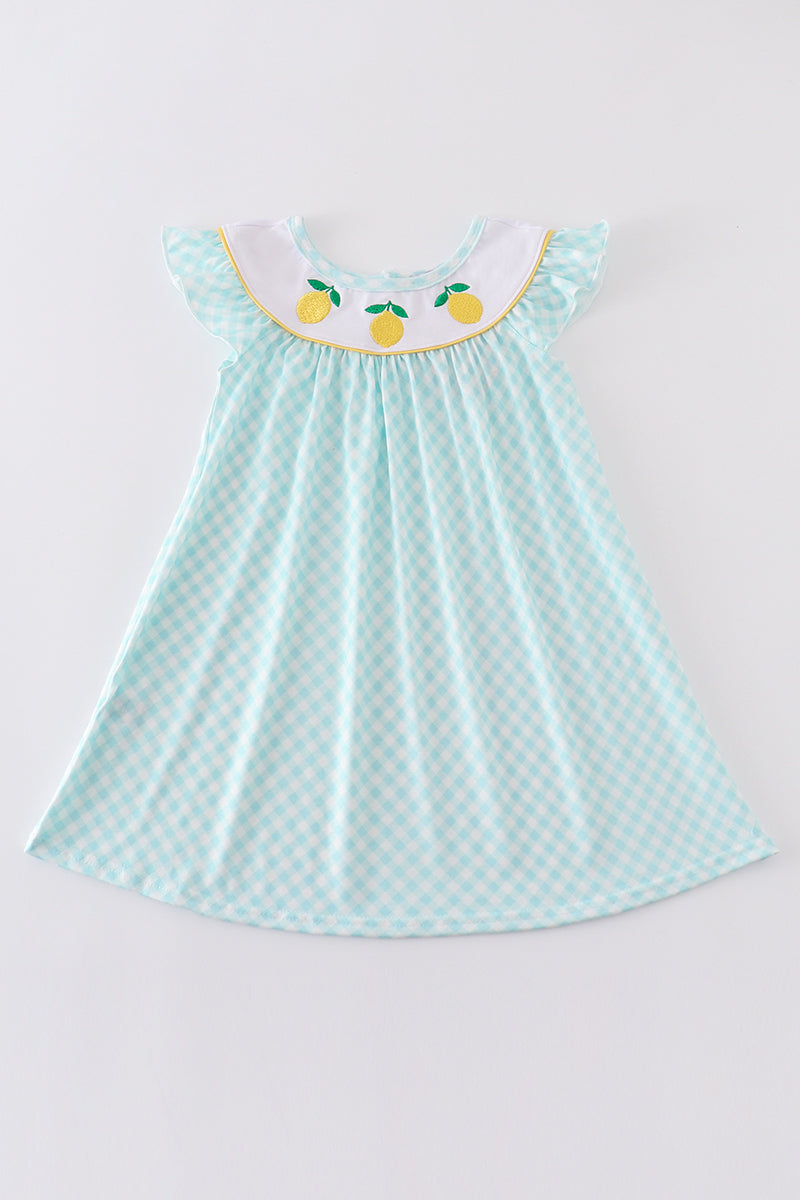 Mint lemon embroidery girl dress