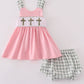 Pink easter cross french knot girl bloomer set