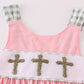 Pink easter cross french knot girl bloomer set