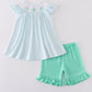 Blue stripe starfish embroidery smocked girl set
