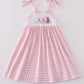 Pink bunny embroidery gingham dress