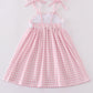 Pink bunny embroidery gingham dress