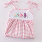 Pink bunny embroidery gingham dress
