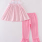 Pink bunny embroidery gingham set