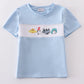Blue Dr. Seuss embroidery smocked top