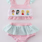 Pink princess embroidery girl 2pc swimsuit