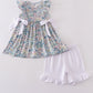 Vintage meadow print bow shorts set