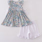 Vintage meadow print bow shorts set