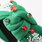 Green christmas snowflake embroidery adults headband