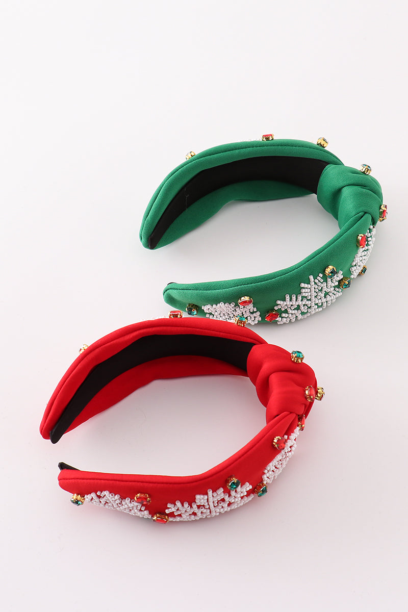 Green christmas snowflake embroidery adults headband