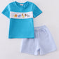 Blue seersucker animal embroidery set