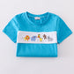 Blue seersucker animal embroidery set