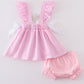 Pink seersucker cross floral embroidery bloomer set