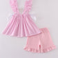 Pink seersucker cross floral embroidery set