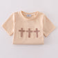 Cream cross french knot top
