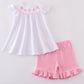 Pink cross embroider smocked set