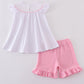 Pink cross embroider smocked set