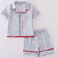 Blue stripe baseball pajamas set