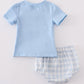 Blue plaid he is risen embroidery bloomer set