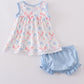 Blue bow lattice print  bloomer set