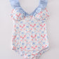 Blue bow lattice print  mom swimsuit