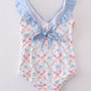 Blue bow lattice print  mom swimsuit