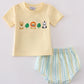 Yellow stripe animal embroidery smocked bloomer set