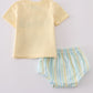 Yellow stripe animal embroidery smocked bloomer set