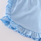 Blue flag embroidery smocked shorts set