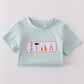 Blue tool embroidery top