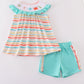 Rainbow stripe marine creature embroidery smocked shorts set