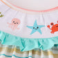 Rainbow stripe marine creature embroidery smocked shorts set
