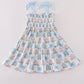 Blue hydrangea bow smocked mom&me dress