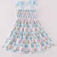 Blue hydrangea bow smocked mom&me dress