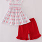 Bow embroidery smocked shorts set