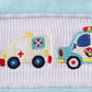 Blue fire truck police car embroidery smocked top