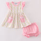 Pink lemon print bow ruffle bloomer set